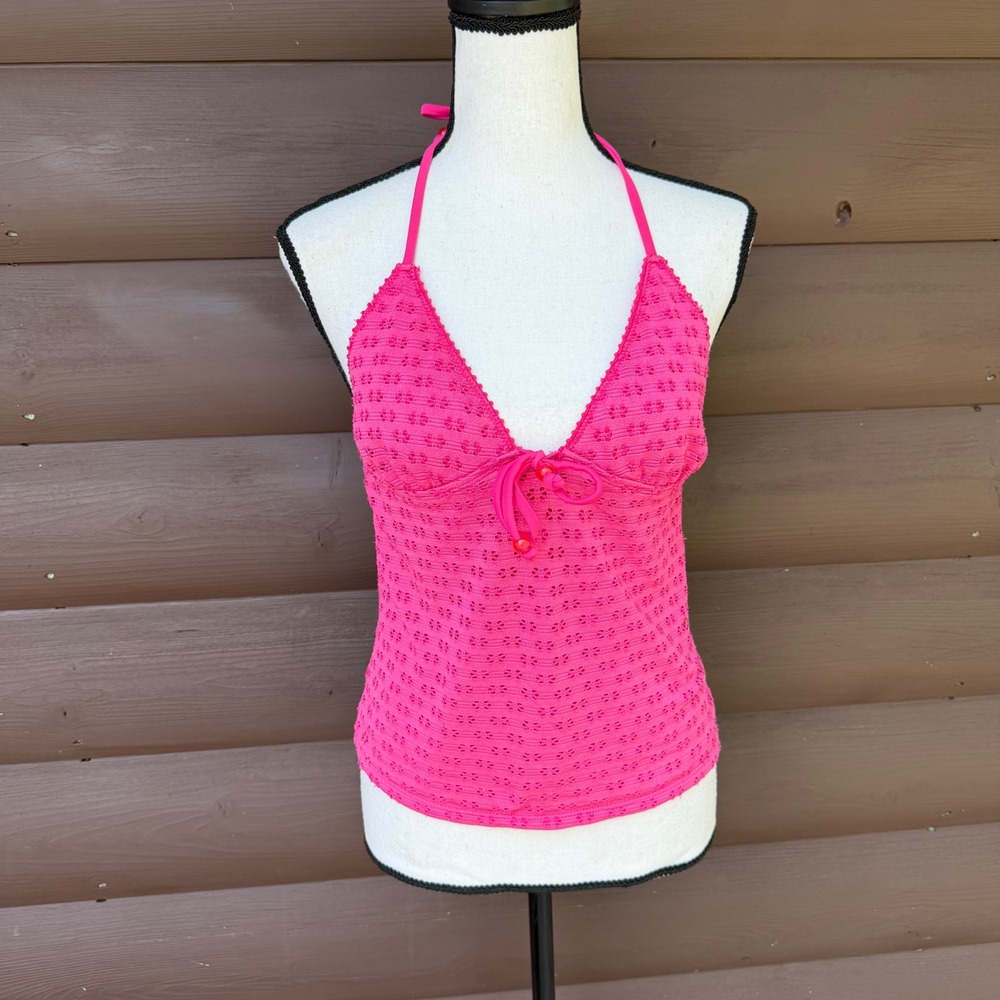 Old Navy Halter Tankini Top Womens Medium M Hot Pink Textured Y2K Swimwear